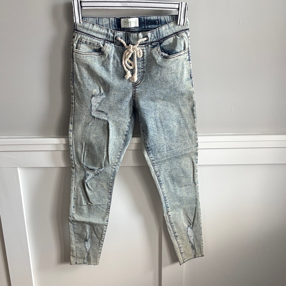 Re Generation Distressed Light Blue Pull on Jeans with Drawstring